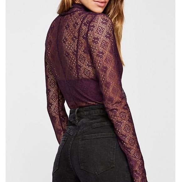 NWT Free People SHEER LACE TURTLENECK TOP - Picture 4 of 6